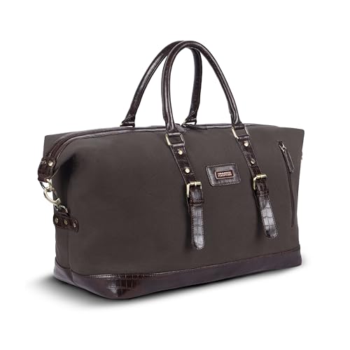 Image of Hammonds Flycatcher Canvas Duffle Bag for Men and Women Large Travel Bag Weekender Gym Overnight Bag Water-Resistant Cabin Luggage with Shoulder Strap Brown