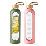 JGKYLDZ 37oz Glass Water Bottle, Portable Fitness Water Bottles with Silicone Sleeve, Lead-free Reusable Water Bottle Glass for Gym Office Travel, Creative gifts for fitness enthusiasts (Pink+Green)