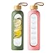 JGKYLDZ 37oz Glass Water Bottle, Portable Fitness Water Bottles with Silicone Sleeve, Lead-free Reusable Water Bottle Glass for Gym Office Travel, Creative gifts for fitness enthusiasts (Pink+Green)