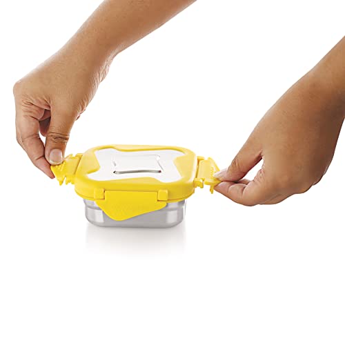 Image of STEELLOCK Smart Stainless Steel Tiffin Lunch Box for Kids and Adults | Airtight & Leakproof | Square Tiffin Box for School & Office with Steel Lid | Yellow 360 ml 2 pc