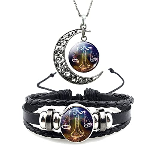 libra time gemstone constellation zodiac necklace bracelet moon crescent 12 Astrology Horoscope bracelet necklace for women men birthday jewelry gift