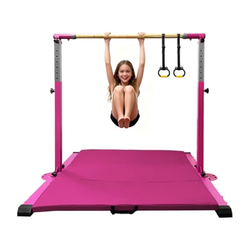 JC-ATHLETICS Gymnastics Bar for Kids Girls Ages 3-15 with Ring for Home Indoor Training Equipment- Steady Steel Construction, Anti-Slip, Easy to Assemble, 3' to 5' Adjustable Height