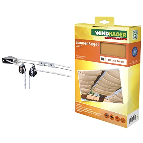Windhager Montageset Seilzugsystem,10884 weiß & Sonnensegel für Seilspanntechnik, Wintergarten und Terrassen Beschattung, Seilspannmarkise, 270 x 140 cm, 10876