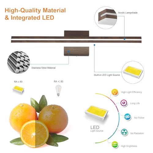 Image of SineRise 24-Inch LED Modern Bathroom Vanity Light Bar, Brown Modern Acrylic Bathroom Wall Lighting Fixtures Over Mirror (Cool White 6000K)