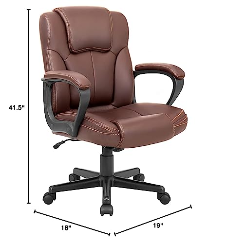 Shahoo Executive Office Chair Mid Back Swivel Computer Task, Ergonomic Leather-Padded Desk Seats With Lumbar Support,Armrests, Brown #TOP7