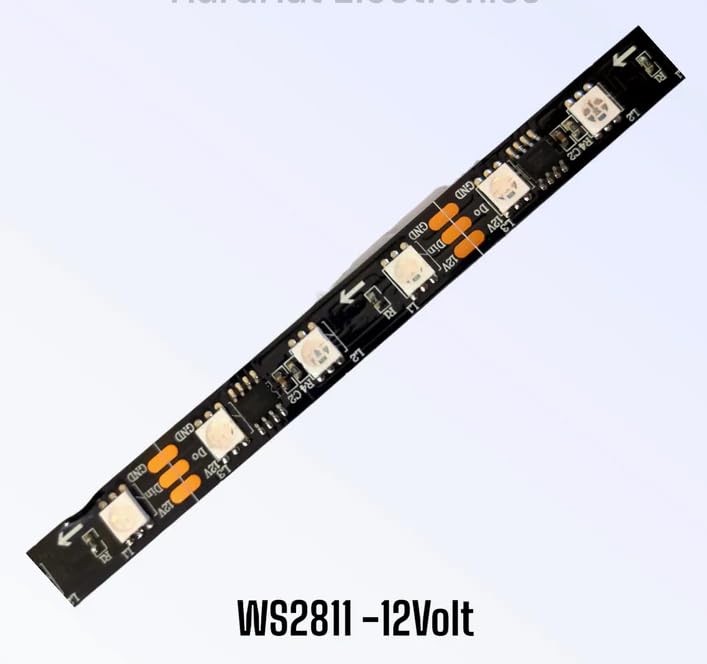 Image of WS2811 12V Addressable RGB LED Strip Light, 300 LEDs SMD 5050, Chasing Rainbow Effects, Non-Waterproof Black PCB, Ideal for Gaming Setup, False Ceiling & DIY Projects (1 Meter)