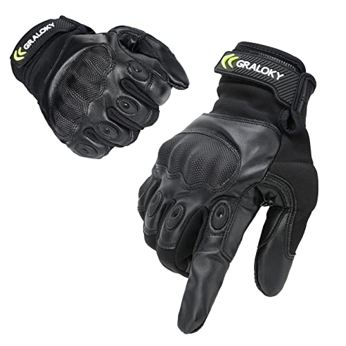 Graloky Motorcycle Gloves For Men Women, Breathable Leather Touchscreen Motor Riding Gloves With Hard Knuckle, Black Full Finger Tactical Gloves For Racing Hiking Climbing Atv Mtb Bmx, Outdoor Sports #TOP8