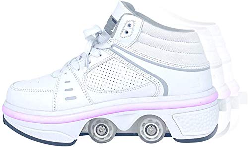 STRTG Zapatos Con Ruedas De Deformación Zapatos Con Ruedas Unisex De Cuatro Ruedas Zapatillas Informales Patines Para Caminar Botas Ajustables Con Patines De Cuatro Ruedas white,40