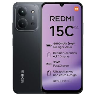 Xiaomi REDMI 15C 5G, Smartphone 4+128GB, 6,9" 120Hz Display, MediaTek Dimensity 6300 Prozessor 6nm Octa-Core, 50MP KI-Dualkamera, 6000mAh, Mitternachtsschwarz