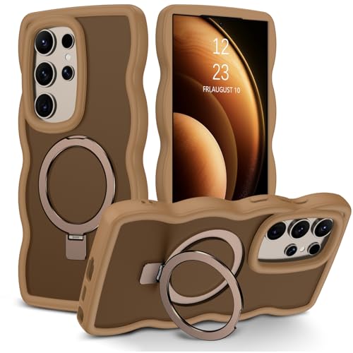 Coque Samsung S24 Ultra béquille antichoc MagSafe étui de protection rigide avec bord ondulé bouclé