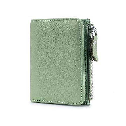 Womens Wallet RFID Blocking Solid Color Small Wallets Genuine Leather Slim Pocket Wallet Bifold Mini Purse ID Window (Green)