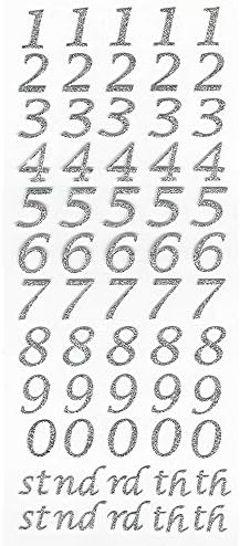 15mm Silver Glitter Script Number Stickers - Self Adhesive Birthday ...