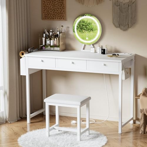 image for KAI-ROAD White Makeup Vanity Desk with Mirror and Lights Big Vanitys S
