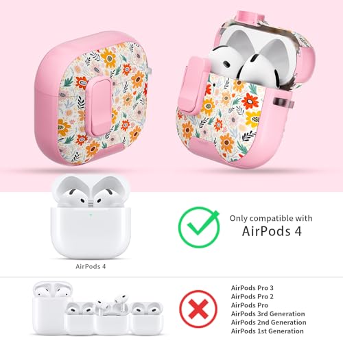 Image of for AirPods 4 Case with Safty Lock & Phone Stand,Cute Floral Pattern Style | PC&TPU Dual Layer Protective Cover with Keychain & Cleaner Pen for Apple AirPod 4th Generation 2024 Women(Bin Chrysanthemum)
