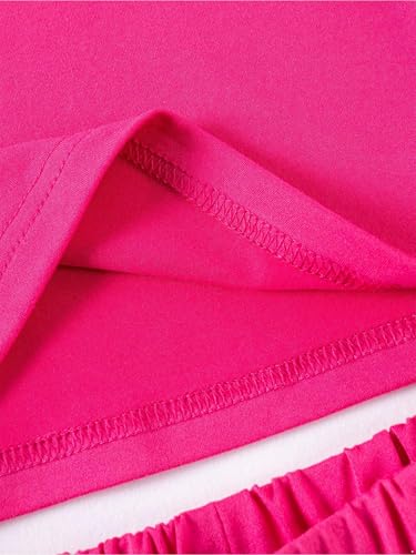 Hansber Kids Girls 2-Piece Solid Color Sports Outfit Round Neck T-shirt with Shorts for Exercise Workout Hot Pink 5-6 Years4