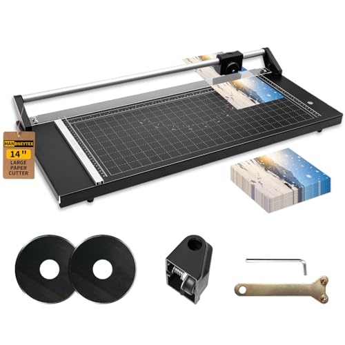 HANBENYTEX 14 Inch Manual Precision Rotary Paper Trimmer,Heavy Duty Rolling Cutter Tool,Professional Rolling Trimmer for Cutting Photo Paper, Card Stock, Office Paper