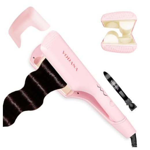 VODANA Professional Triple Flow Ceramic Hair Waver, Easy Beach Wave, Embedded, Light Double Barrel Wave Iron for Wide Deep Waves (1.25 inch, Pink Vanilla)