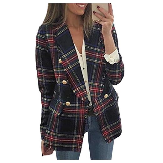 SOMTHRON dam rutig krusad blazer öppen tvårad trenchcoat midjad elegant cardigan