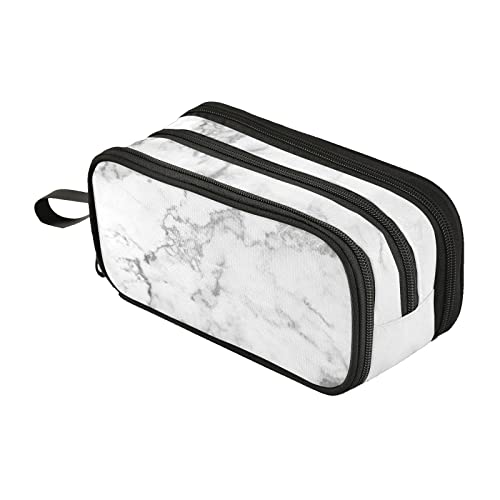 Image of Fustylead White Marble Pencil Pen Case Office College School Large Storage High Capacity Bag Pouch Holder Box Organizer