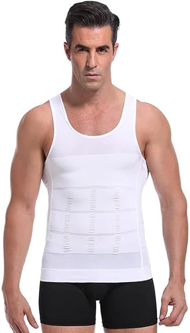 FitolymTummy Tucker Vest for Men’s Slimming Body Shaper Vest Abs Abdomen Slim Stretchable Tummy Control Vest Shapewear Undershirt Gym Workout (Black)