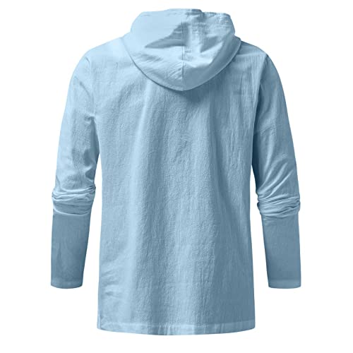 SEGANUP Mens Casual Cotton Linen Pullover Hoodie Baggy Long Sleeve Beach Lace Up Hippie Tops with Hat3