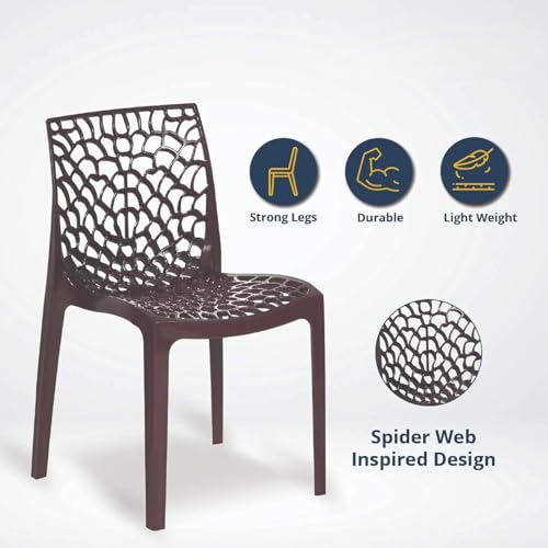 Image of Binani Web Designer Plastic Chair for Home, Office and Restaurant and Cafe|Armless Chair for Dining Room| Heavy Duty Outdoor Plastic Chair | Designer Balcony Chair (4, Brown)