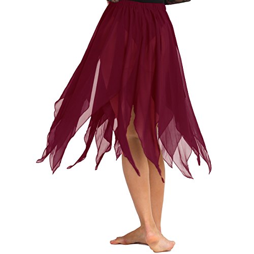 Tssoe Women's Dance Skirt Asymmetric Chiffon Lyrical Dance Costumes Side Split Skirts Wine Red 13 Panel One_Size #TOP5