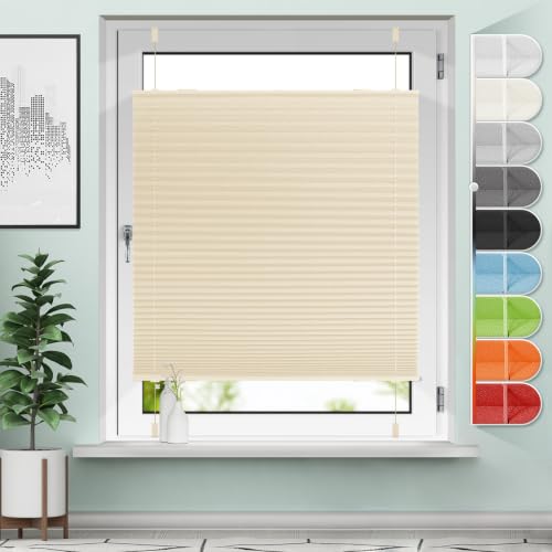 Sanfree Plissee Klemmfix Plisseerollo ohne Bohren Beige B100 x H200cm inkl. Klemmträger Blickdicht und lichtdurchlässig Jalousie Faltrollo… – Ansicht 1