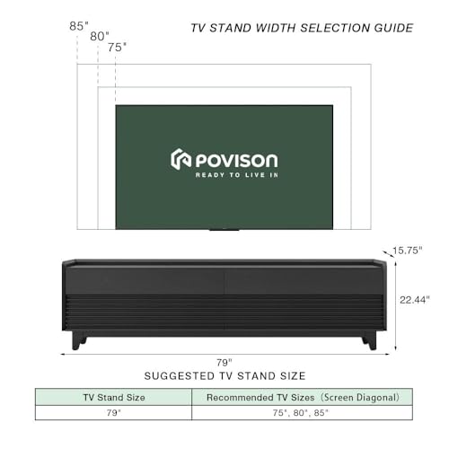 Image of POVISON Fully-Assembled Mid Century Modern TV Stand with Legs, 78.74 inch Wood Media Console with Adjustable LED Light, Entertainment Center with Storage for Living Room