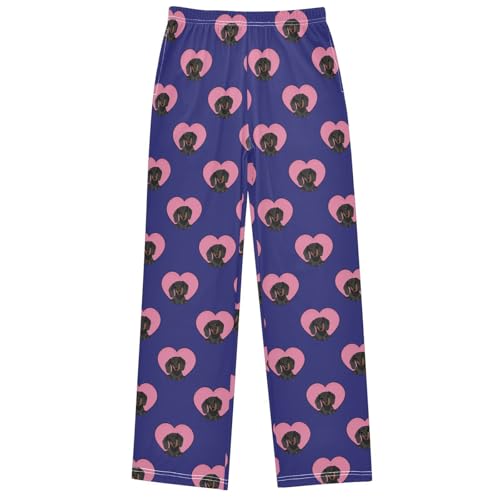 Boy's Lounge Pants Dachshund Dog Paws Pink Heart Kids Jogger Pants Elastic Long Bottoms with Pockets 6-14 Years