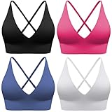 Evercute Women's Sports Bras Adjustable Deep V Neck Bras Wireless Spaghetti Strap Criss Cross Padded Seamless Low Support Sexy Everyday Bras