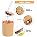 HOMBERKING Glass Cups with Bamboo Lids and Straws 8pcs Set, 20oz Cute Tumbler Cup with Cleaning Brushes, Beer Glasses, Iced Coffee Cups with Silicone Protective Sleeve BPA Free, Amber