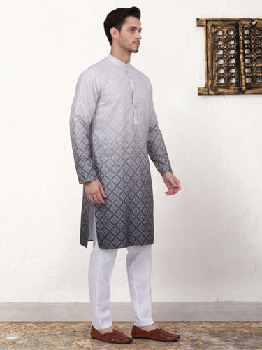Image of Jompers Thread Work & Sequin Embellished Printed Kurta Set for Men Cotton Blend