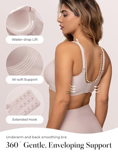 Image of COMFELIE Wireless Full Coverage Bra No Underwire Scalloped Lace Edge Breathable Pink M