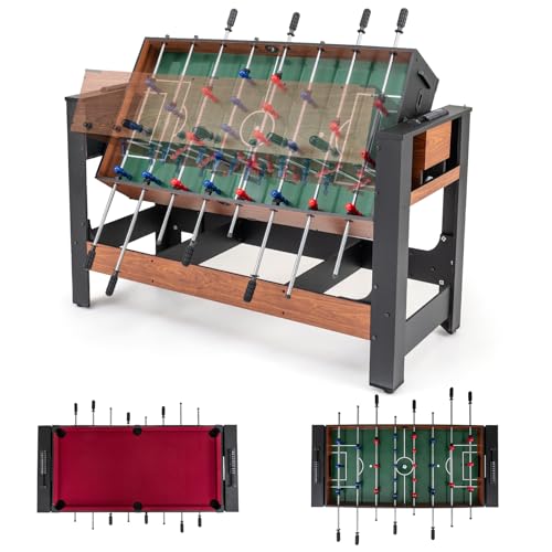 HOMASIS Table de Jeu Pivotante, Baby-Foot & Billard 2 en 1, Table d'Arcade Rotative avec Cadre en Métal, Pack d'Accessoires de Jeu pour Salle de Jeux à...