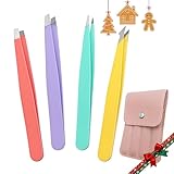[4+1 Pieces] Tweezers set with pink travel case,Professional Facial Hair Tweezers,Daily Grooming & Plucking Tools for Men & Women,Multi-purpose as Eyebrows Facial Hair Ingrown Hair Removal,Fine Gifts