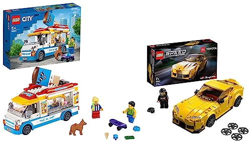 Image of LEGO Speed Champions Toyota GR Supra 76901 Building Kit (299 Pieces) 60253 City Great Vehicles Ice-Cream Truck Toy with Skater and Dog Figure, for Kids 5+ Year Old (200 Pieces)