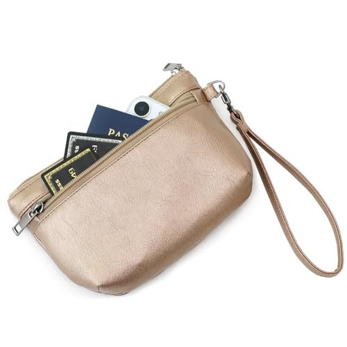 Image of Small Wristlet Wallets for Women, Zip Clutch Bag with Wristlet Pouch, 3-Zipper Original Design