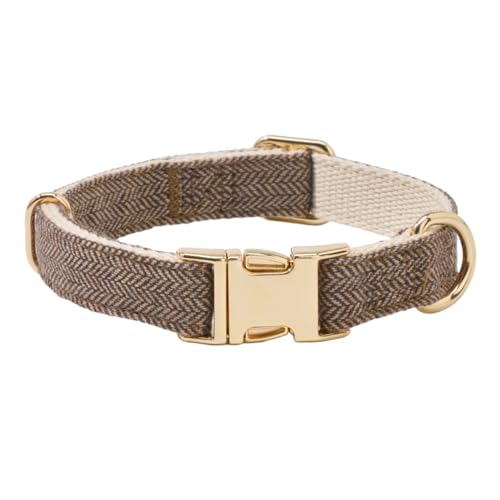 YUDOTE Soft Cotton Hemp Dog Collar with Metal Buckle Adjustable Tweed Dog Collars for Small Medium Large Dogs(Coffee,Medium)