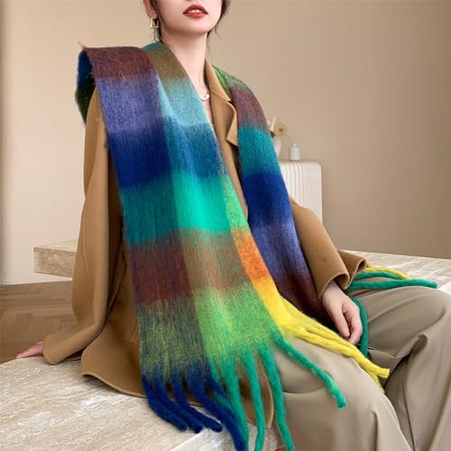 Women Scarf Winter Big Colorful Checked Thick Warm Wrap Scarves Casual Tassel Blanket Scarf Stylish Plaid Design2