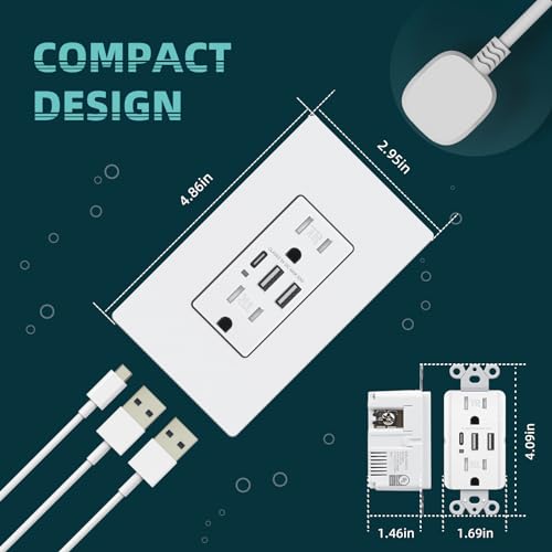 Topeler EWU162A1C Usb C Wall Outlet, 15A Tamper Resistant Receptacle thumb #4
