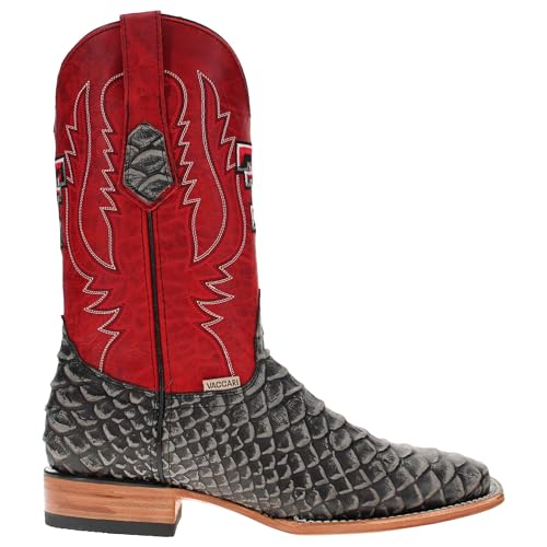 Image of Vaccari Men's Cooper Genuine Exotic Print Leather & NCAA League Embroidery Broad Square Toe Cowboy Boots