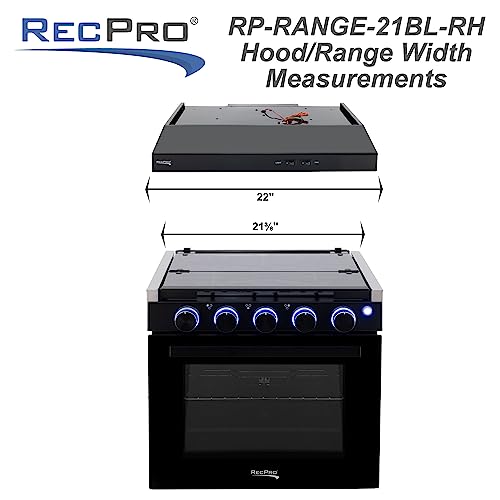 Image of RecPro RV Stove | Gas Range 21 inch Tall | 3 Burner | 1.8 Cu. Ft | 7100 BTU | Optional Vented Range Hood | Black or Silver Color Options (Silver, with Vented Range Hood)