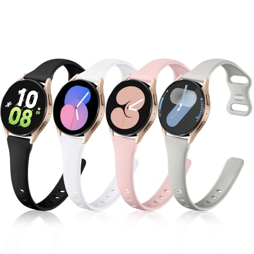GEAK Compatible with Samsung Galaxy Watch 7/6/4 Bands, 20mm Soft Slim Silicone Replacement Band for Galaxy Watch 5 Pro, Large Black/White/Gray/Sand Pink