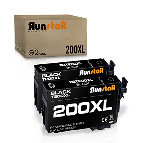 Run Star Remanufactured 200XL Black Ink Cartridge Replacement for Epson 200XL T200XL Use with Workforce WF-2540 WF-2530 WF-2520 Expression Home XP-200 XP-410 XP-310 XP-400 XP-300 Printer ( 2-Pack )