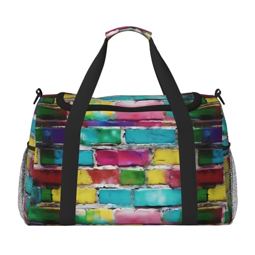 Sac de sport pliable noir et grand sac de voyage brique colorée graffiti