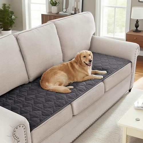 H.VERSAILTEX Couch Cover Chenille Pet Fuzzy Sofa Covers for 3 Cushion Couch Anti Slip Washable Sofa Slipcovers with Strap Soft Couch Protector Cover for Dogs Cats Kids(27.6" x 71", Grey)