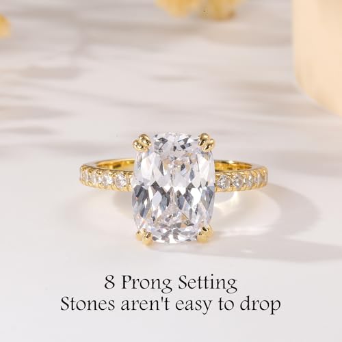 5CT Elongated Cushion Cut Engagement Ring, S925 Sterling Silver Cubic Zirconia Wedding Rings for Women 14K Gold/White Gold Plated, Promise Anniversary Birthday Gift for Her, Size 5-104