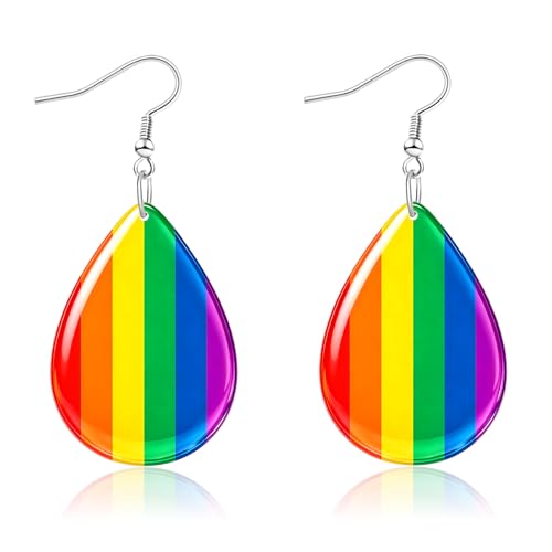 Mintolex Rainbow Pride Earrings for Women Waterdrop Shape Lightweight LGBT Earring Pride Month Jewelry Gay Lesbian Trans Accessories, Vertical Rainbow