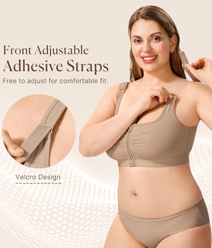 Image of BRABIC Wireless Zip Front Closure Bras for Women No Underwire Full Coverage Comfort Everyday Post Surgery Compression Bra